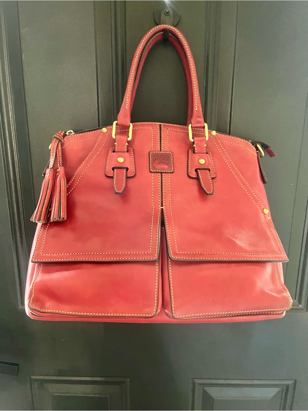 Dooney & Bourke Red Leather Satchel with Tassel